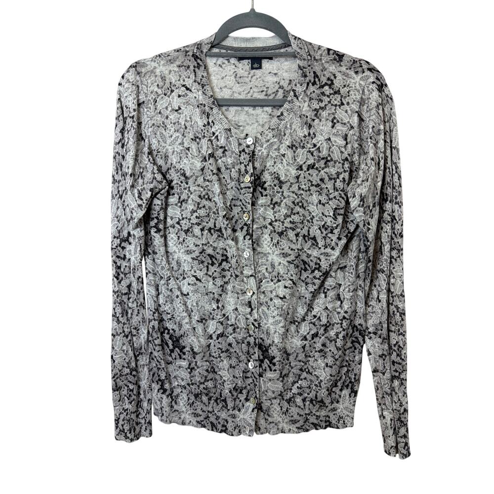 Banana Republic Grey & Black Floral Button Up Long Sleeve Top Size L